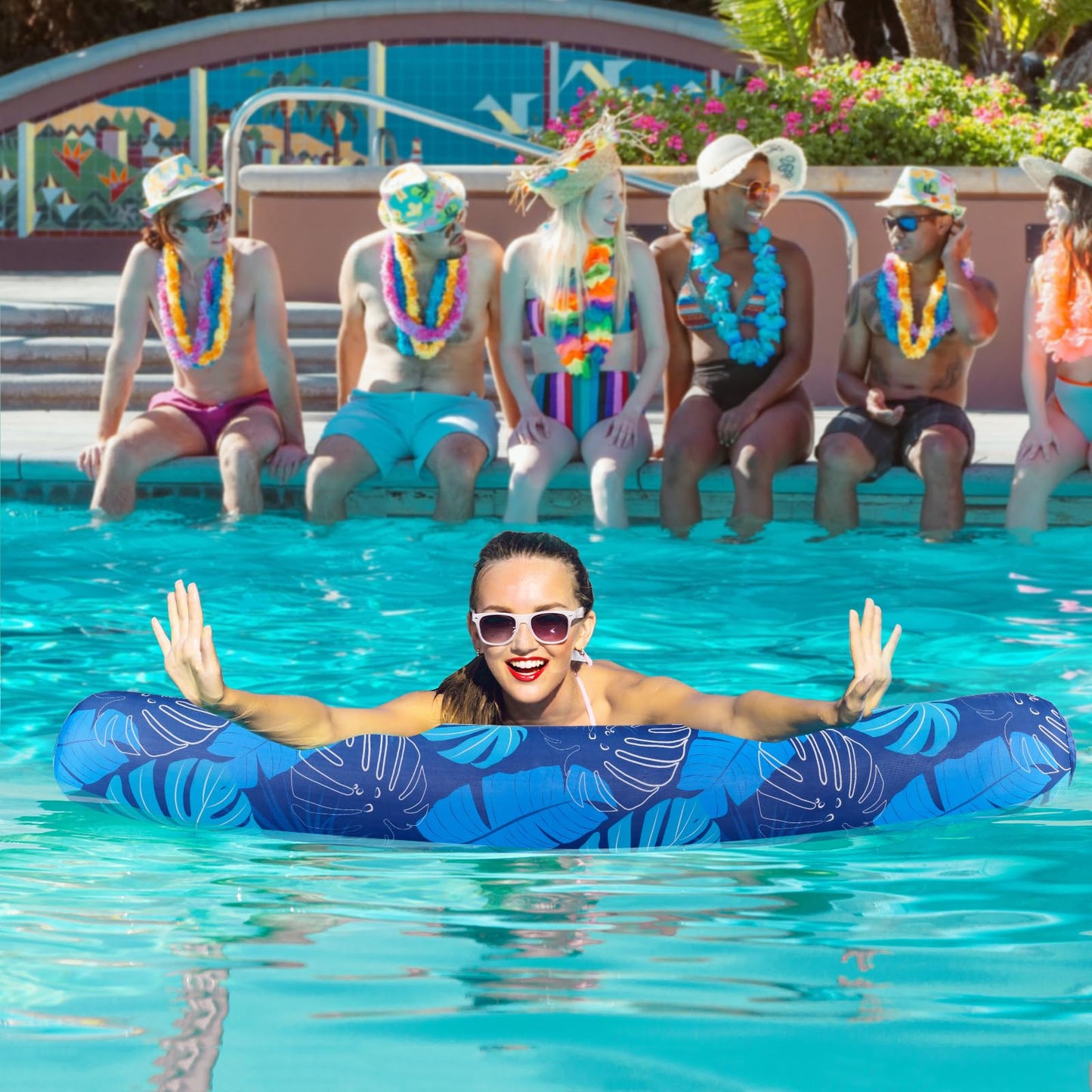 Brmoka 2-Pack Inflatable Pool Noodles Jumbo | Soft Fabric Cover, Quick-Dry, Portable Storage Bag