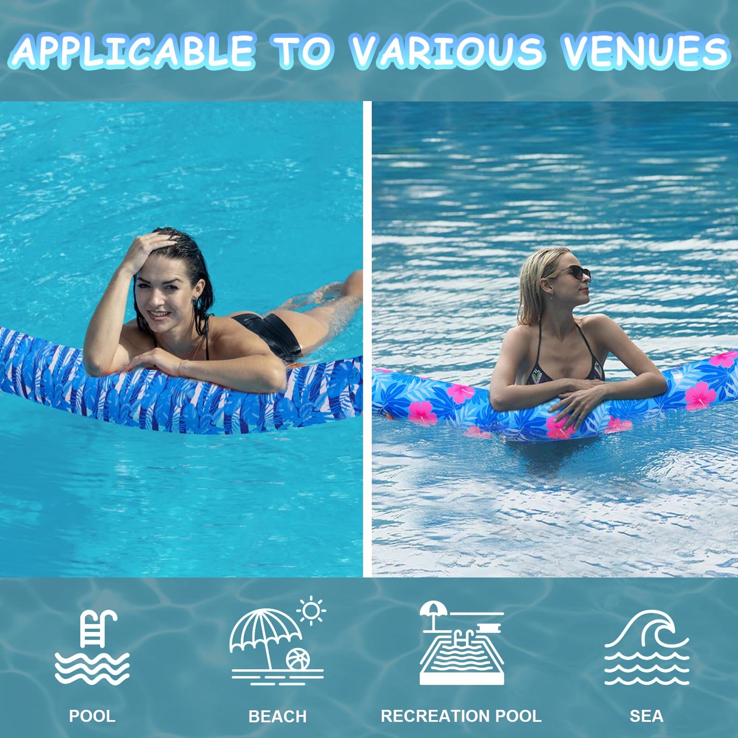 Brmoka 2-Pack Inflatable Pool Noodles – Large Fabric-Covered Floats (56-inch) Tropical/Plants