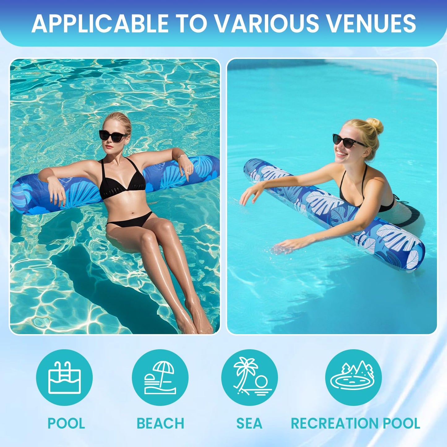 Brmoka 2-Pack Inflatable Pool Noodles Jumbo | Soft Fabric Cover, Quick-Dry, Portable Storage Bag