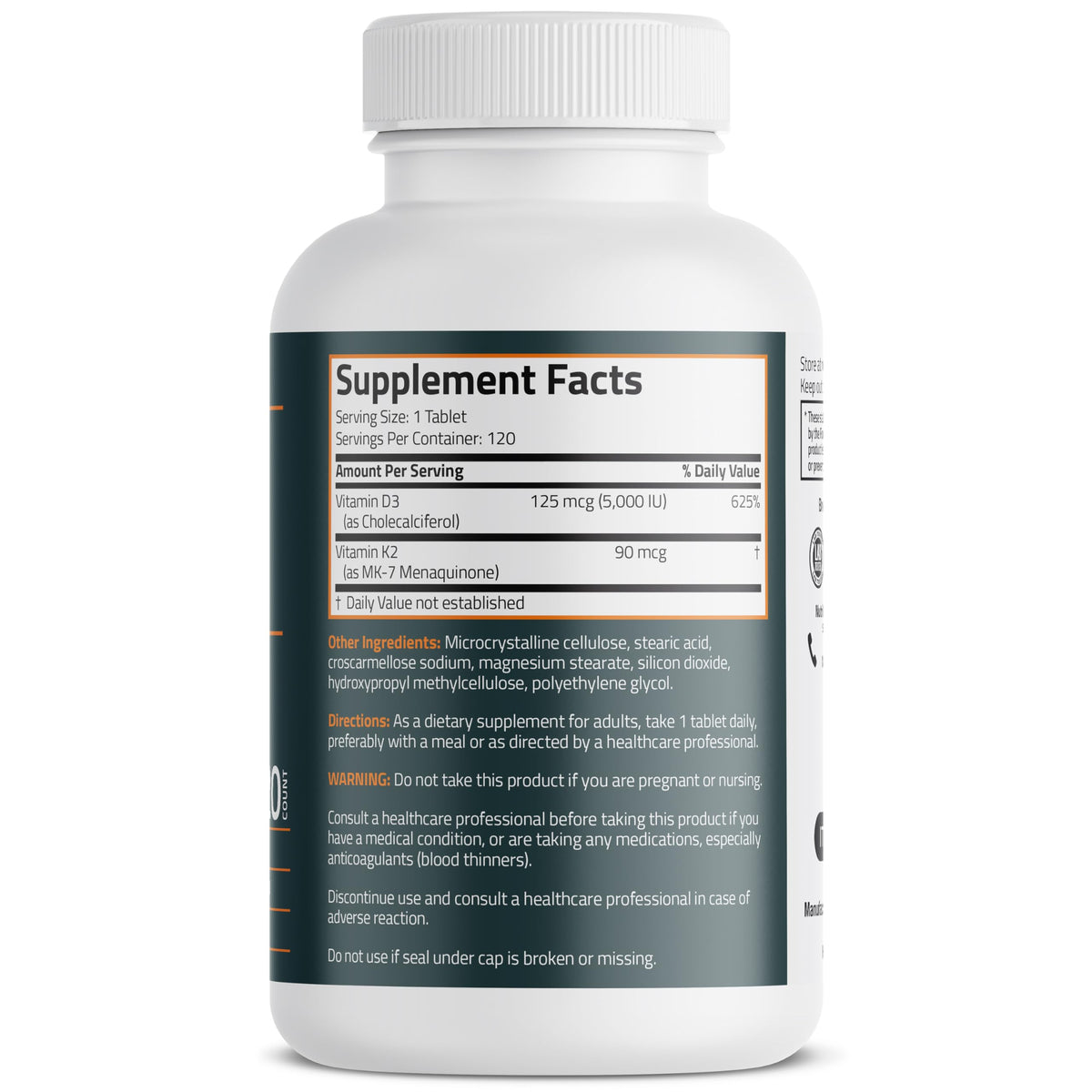 Bronson Vitamin K2 D3 (MK-7) Supplement – Non-GMO, 120 Tablets