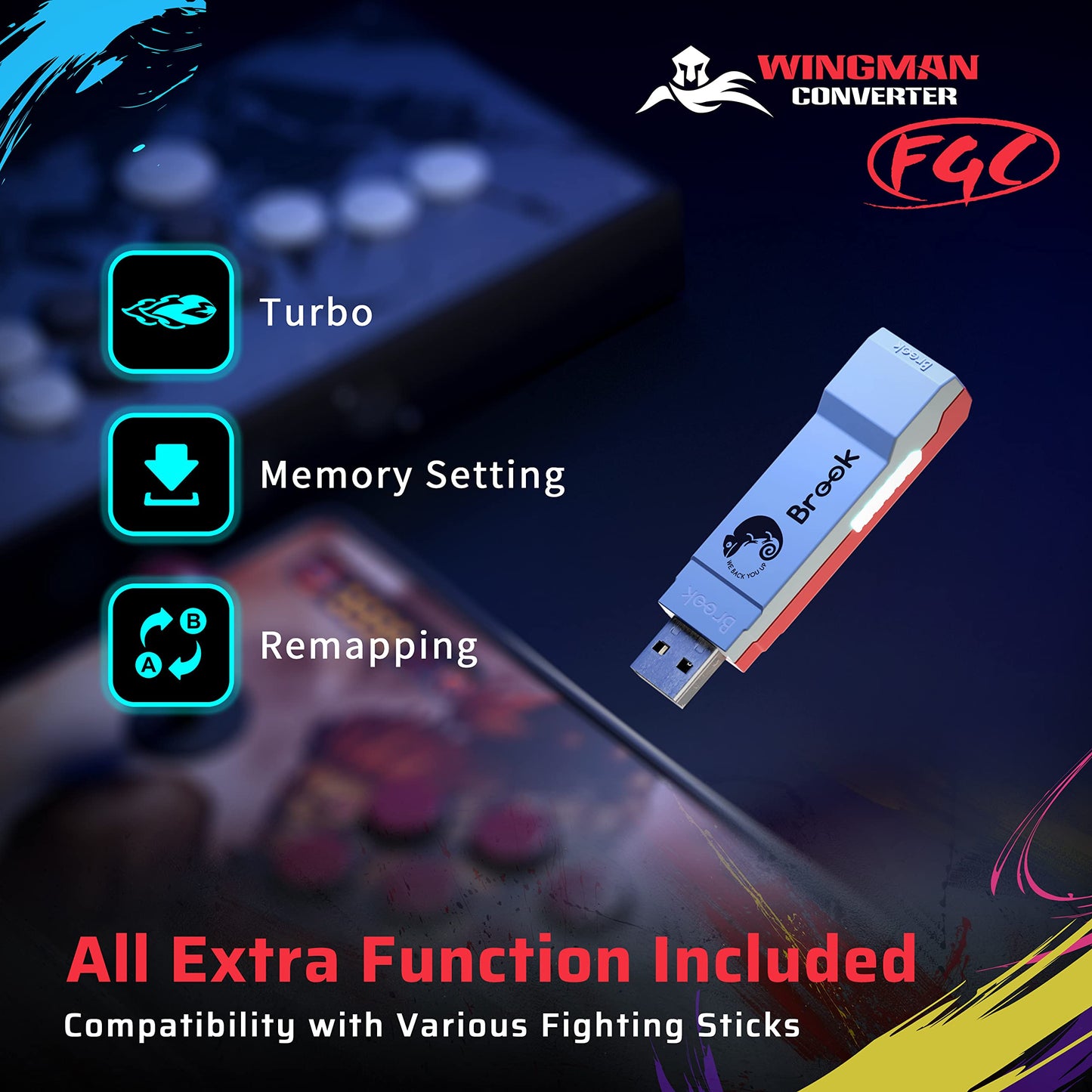 Brook Wingman FGC Converter — Arcade Joystick Adapter for PS5 Fighting Games (Street Fighter 6 & Tekken 8)