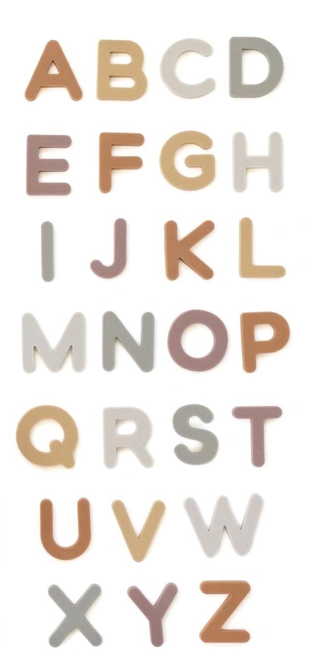 Brooklyn Neutral Silicone Alphabet Magnets – 26-Piece Non-Toxic Learning Set for Fridge & Whiteboard