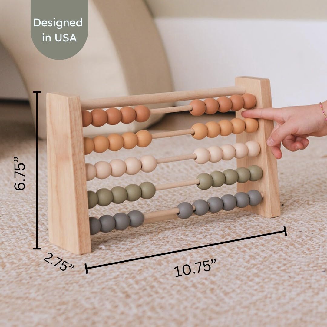 Brooklyn Neutral Boho Abacus – Montessori Wooden STEM Toy for Nursery & Playroom