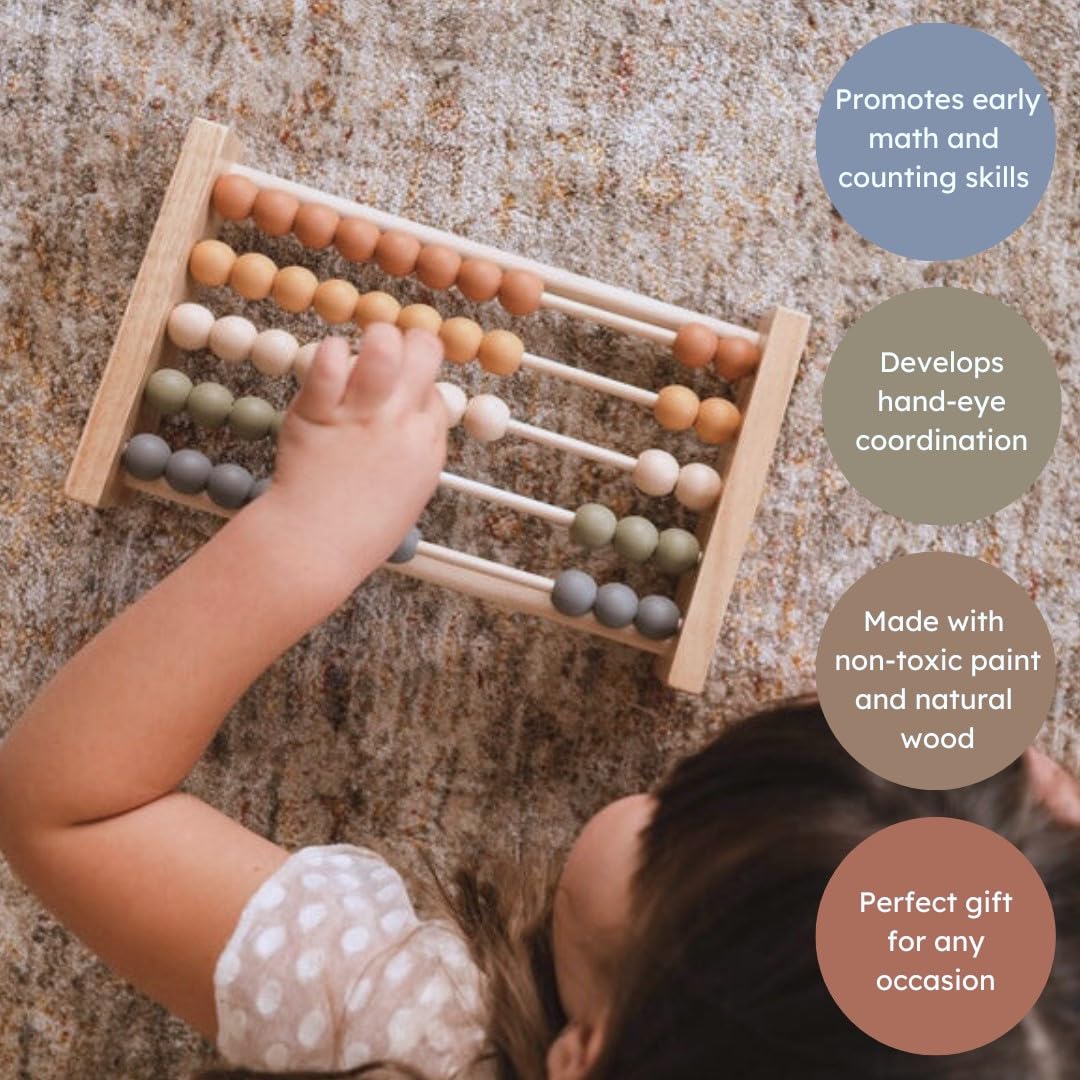 Brooklyn Neutral Boho Abacus – Montessori Wooden STEM Toy for Nursery & Playroom