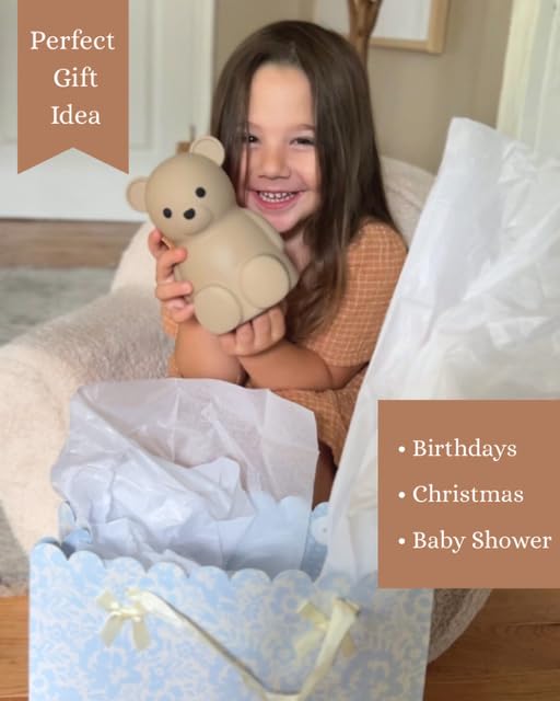 Brooklyn Neutral Silicone Teddy Bear Coin Bank — Unbreakable Kids Piggy Bank