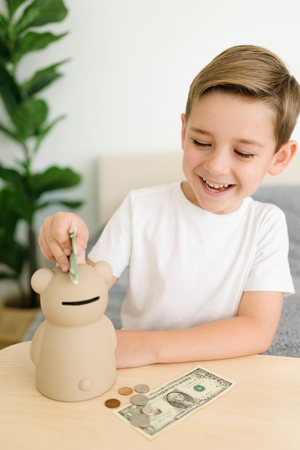 Brooklyn Neutral Silicone Teddy Bear Coin Bank — Unbreakable Kids Piggy Bank