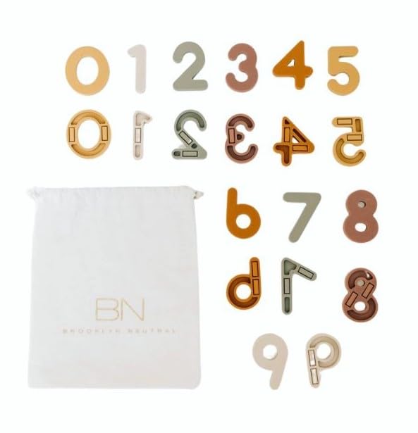 Brooklyn Neutral Boho Silicone Magnetic Numbers – 20-Piece Play Set | Non-Toxic Toddler Magnets