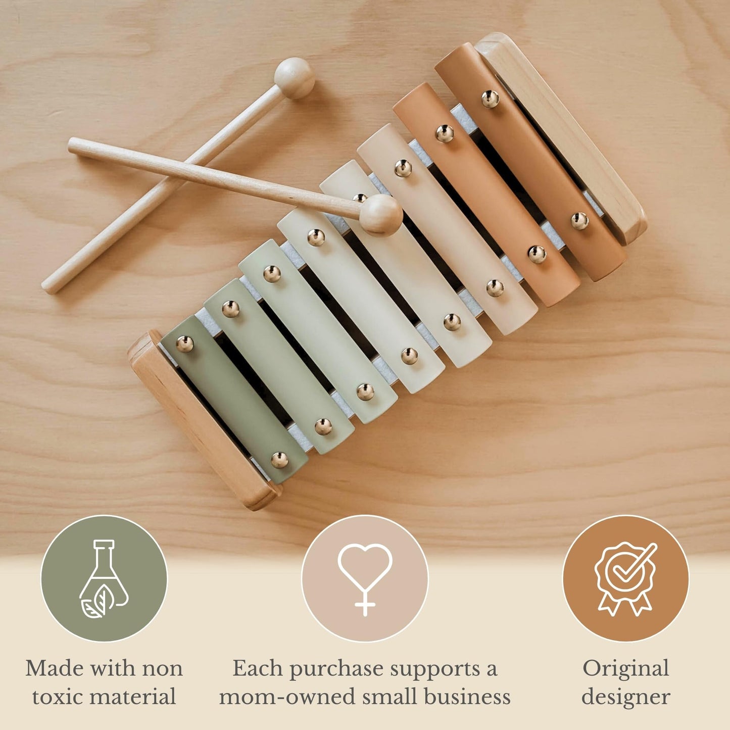 Brooklyn Neutral Xylophone – Montessori Musical Toy for Toddlers & Kids | Neutral Boho