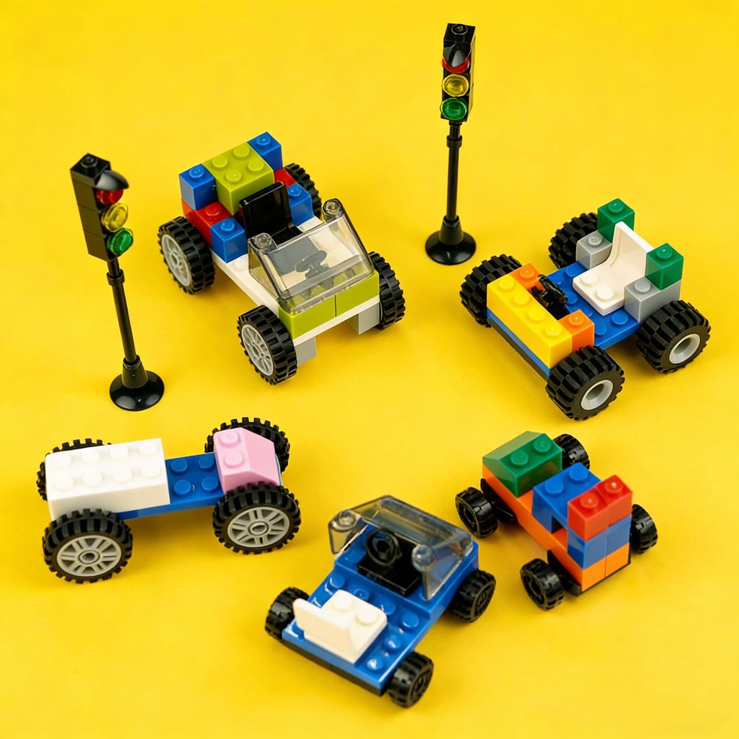 BroTex Wheels and Axles Sets with Steering Wheel, Windshield, and Traffic Light – 400+ Bricks & Car Parts Kit