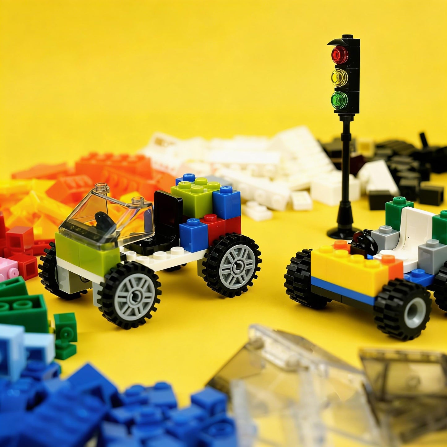 BroTex Wheels and Axles Sets with Steering Wheel, Windshield, and Traffic Light – 400+ Bricks & Car Parts Kit