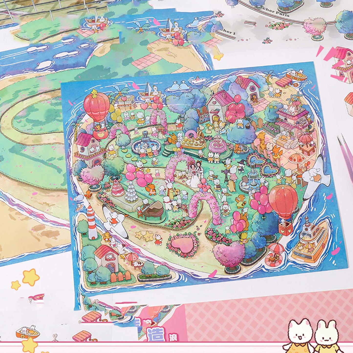 BROVITI DIY 3D Island Wedding Scene Stickers – Large Size Craft Kit with Tweezers