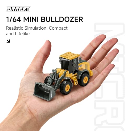 BRRRRT 1/64 RC Bulldozer Toy – Pocket-Sized, Full-Function RC Construction Vehicle with Type-C Charging (Ages 3+)