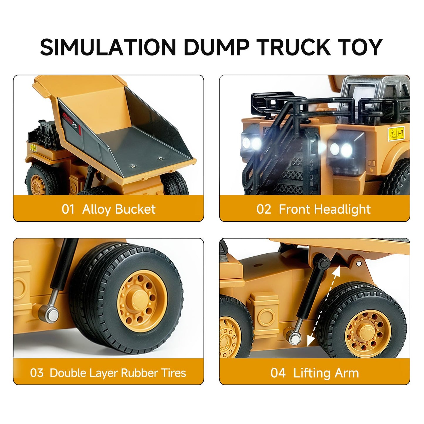 BRRRRT 1/64 RC Dump Truck — Palm-Sized, 8-Channel Remote, Lighted Metal Bed, Type-C Battery