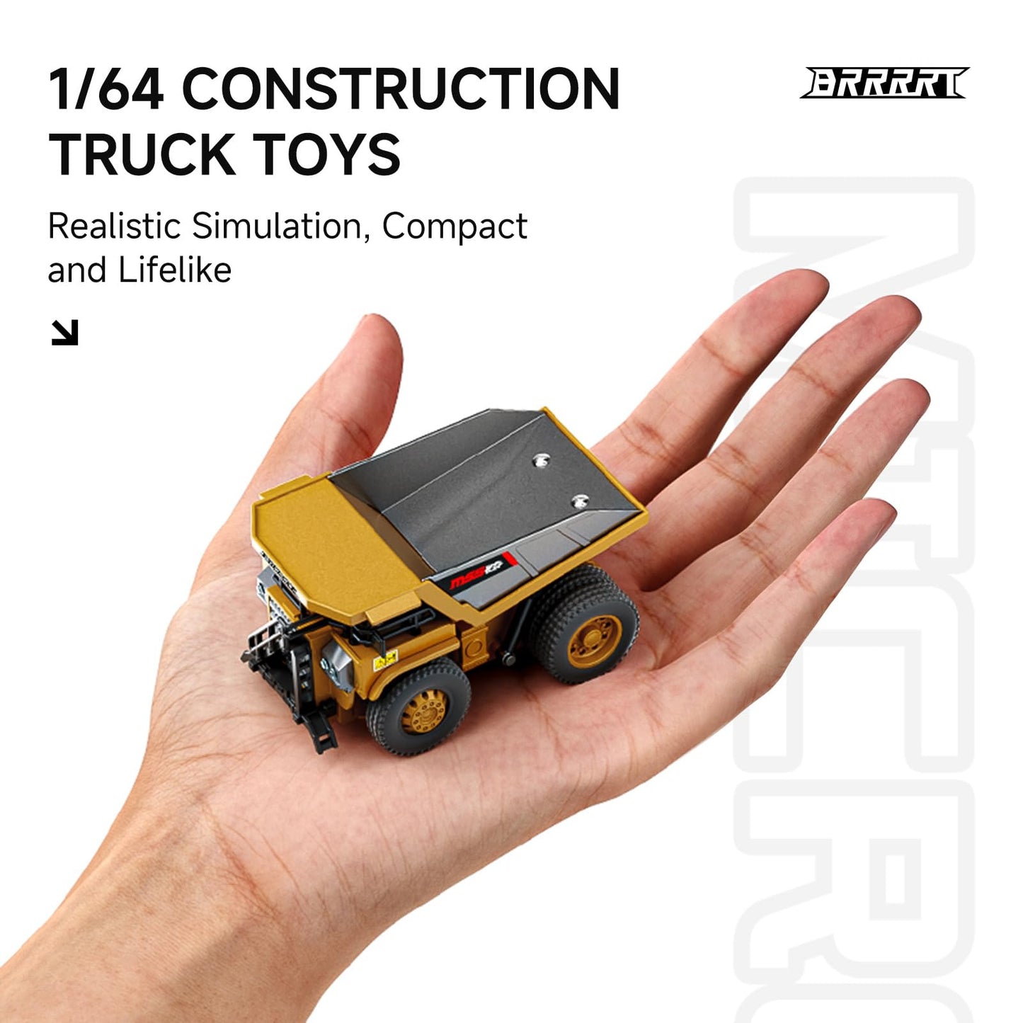 BRRRRT 1/64 RC Dump Truck — Palm-Sized, 8-Channel Remote, Lighted Metal Bed, Type-C Battery