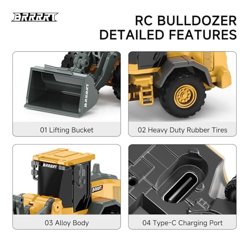 BRRRRT 1/64 RC Bulldozer Toy – Pocket-Sized, Full-Function RC Construction Vehicle with Type-C Charging (Ages 3+)