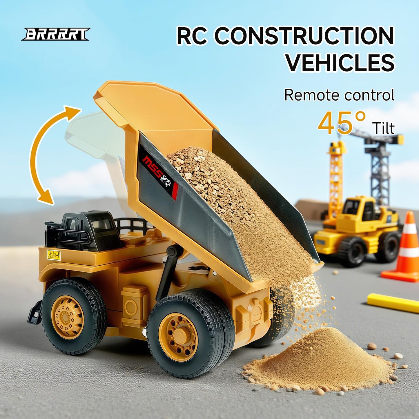 BRRRRT 1/64 RC Dump Truck — Palm-Sized, 8-Channel Remote, Lighted Metal Bed, Type-C Battery