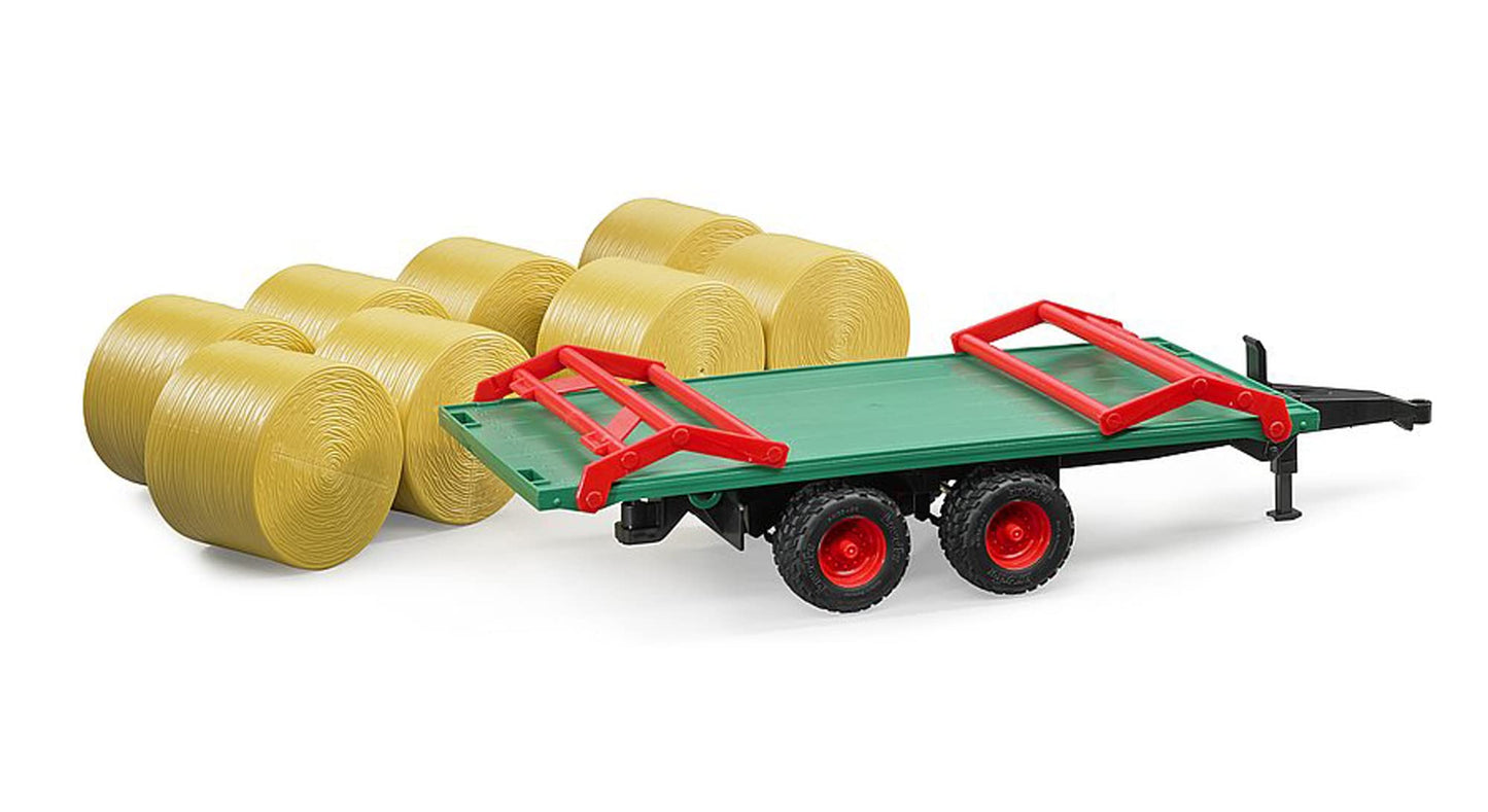 Bruder 02220 Bale Transport Trailer with 8 Round Bales — 1:16 Scale, Made in Germany