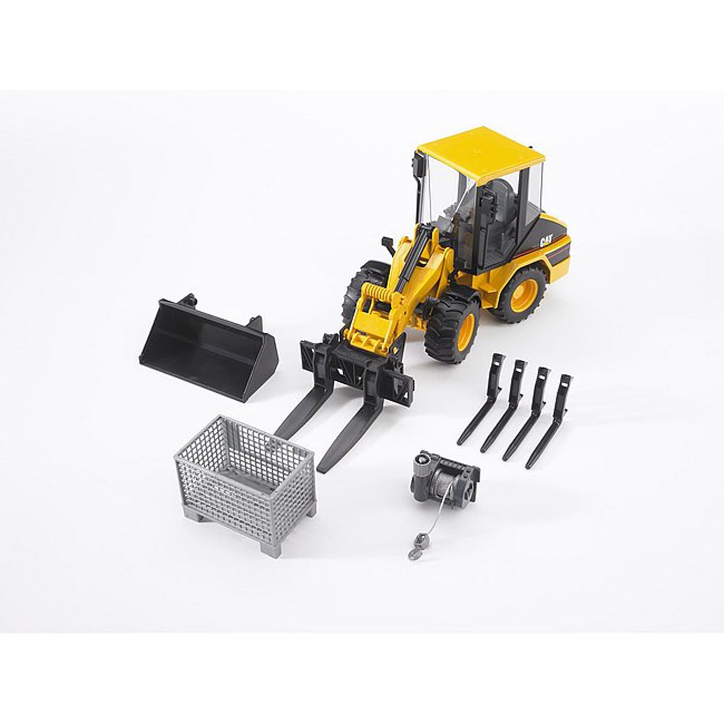 Bruder 02318 Front Loader Accessories – Box-Type Pallet Winch, Forks & Basket Pallet