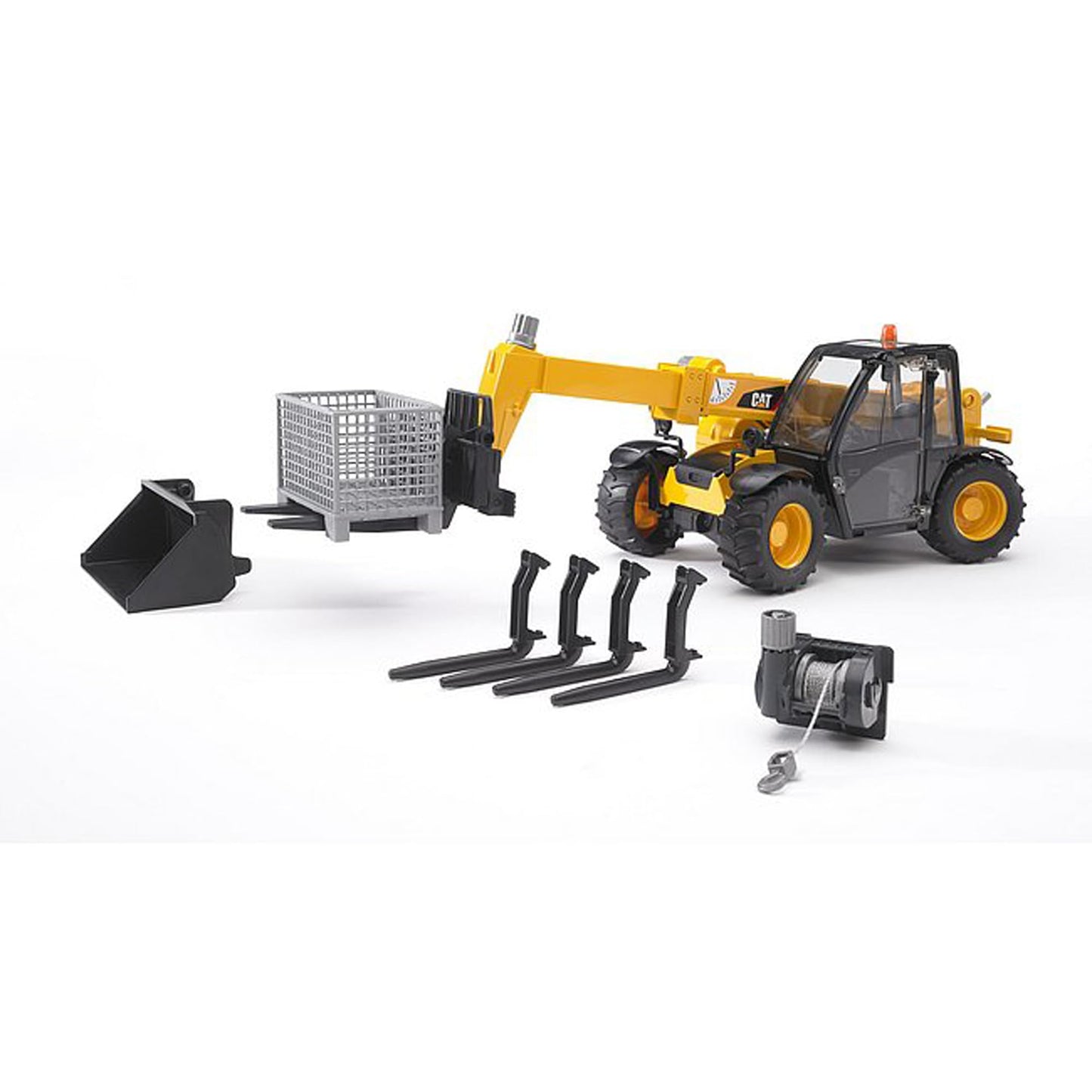 Bruder 02318 Front Loader Accessories – Box-Type Pallet Winch, Forks & Basket Pallet