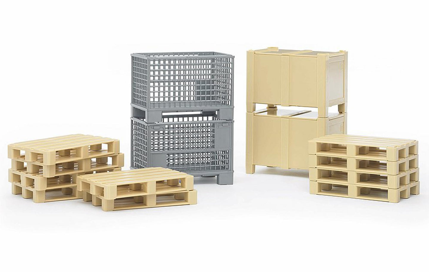 Bruder 02415 Logistics Set – 14-Piece Pallets, Boxes, Crates & Forklift Bins