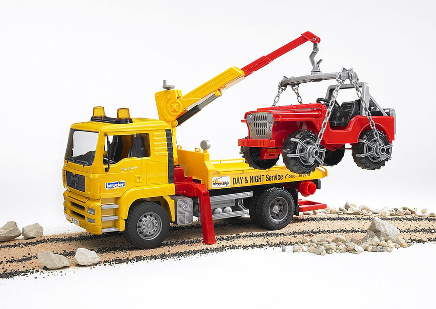 Bruder 02750 Man TGA Tow Truck with Cross Country Vehicle - 1:16 Scale