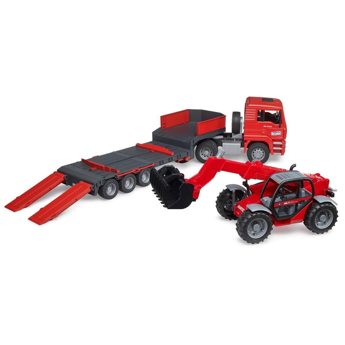 Bruder 02774 Man TGA Low Loader Truck with Manitou Loader – Realistic Construction Toy