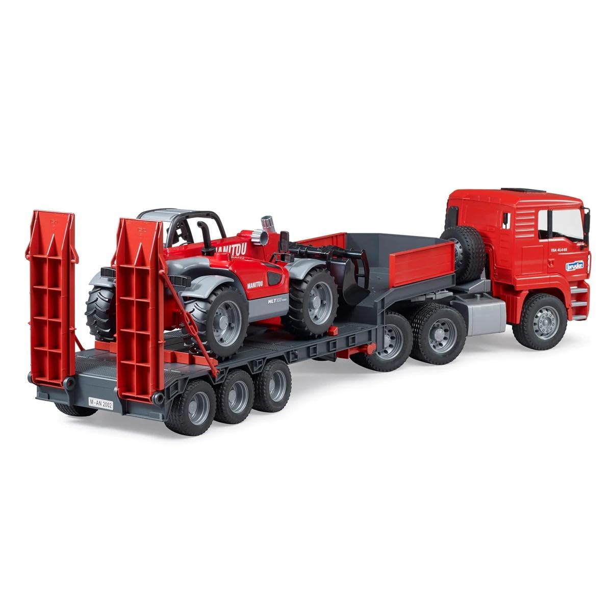 Bruder 02774 Man TGA Low Loader Truck with Manitou Loader – Realistic Construction Toy