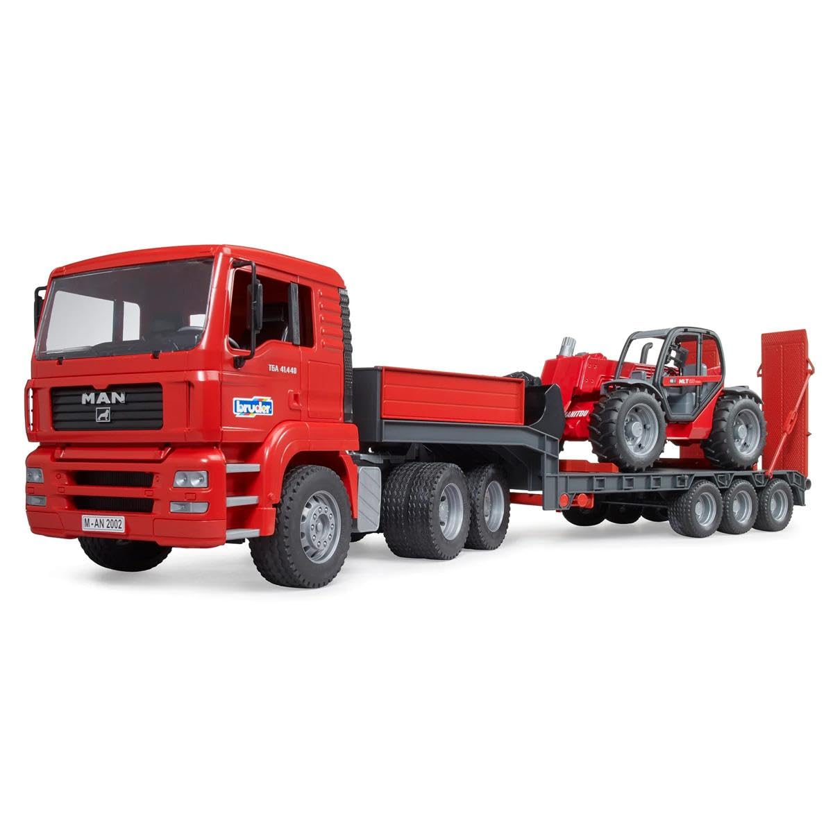 Bruder 02774 Man TGA Low Loader Truck with Manitou Loader – Realistic Construction Toy