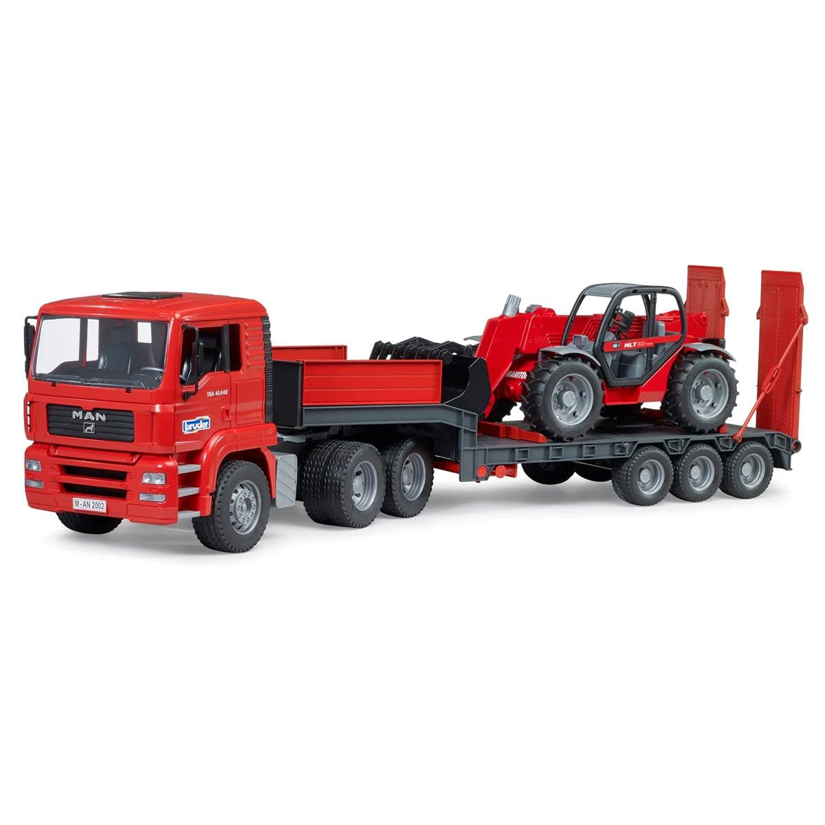 Bruder 02774 Man TGA Low Loader Truck with Manitou Loader – Realistic Construction Toy