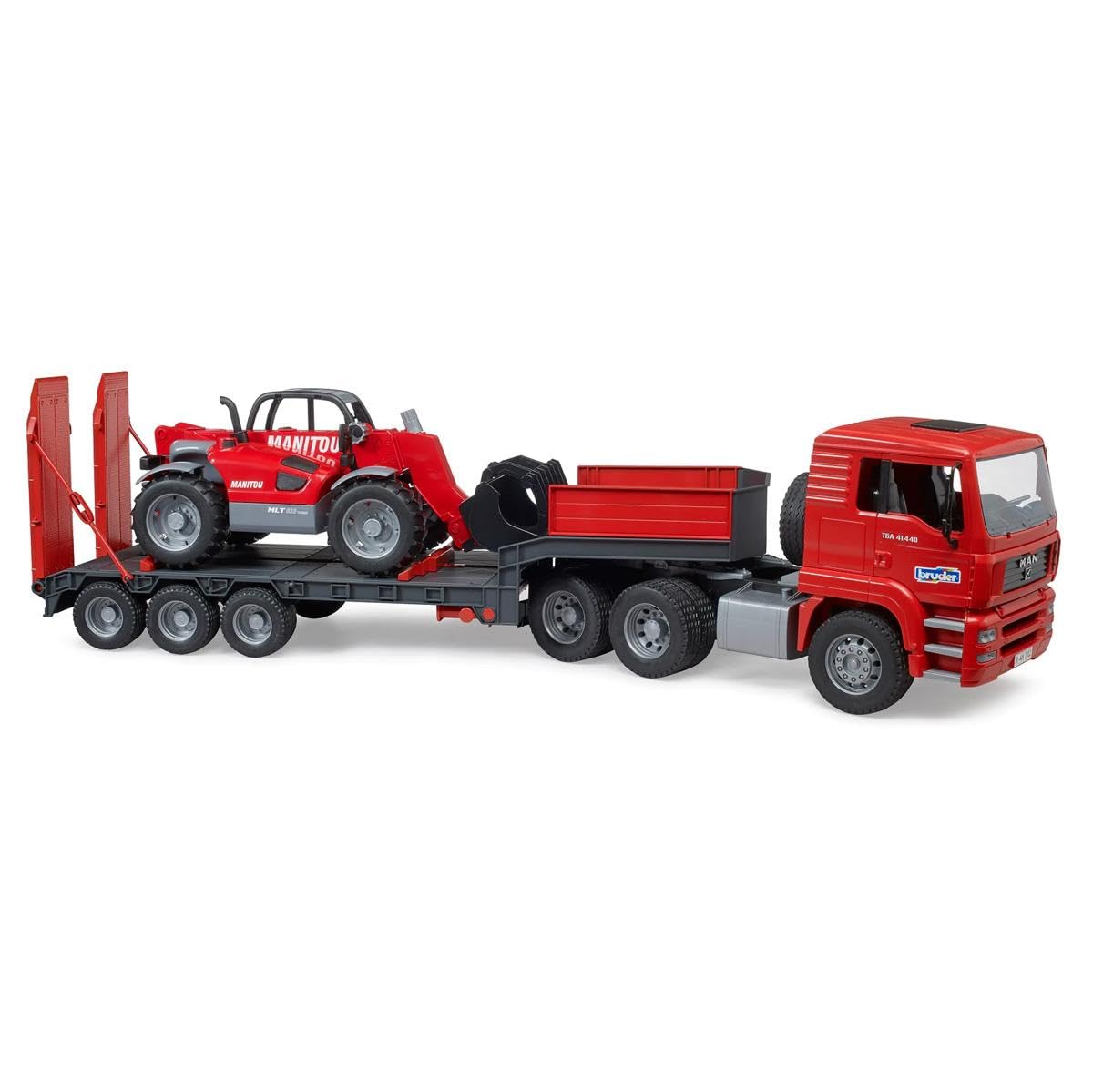 Bruder 02774 Man TGA Low Loader Truck with Manitou Loader – Realistic Construction Toy