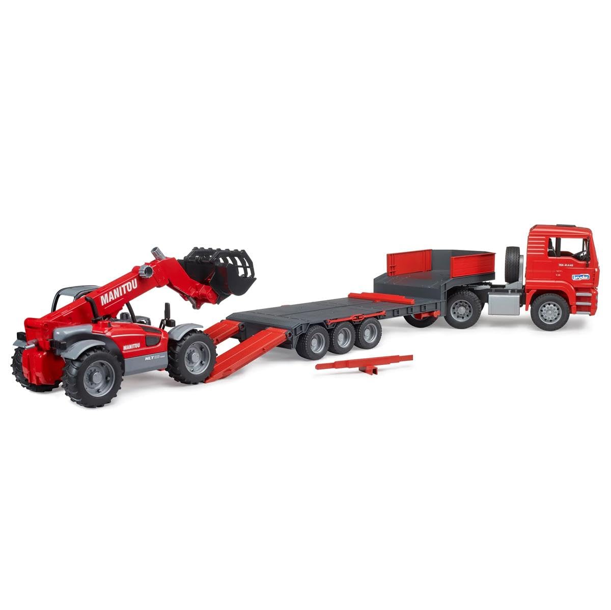 Bruder 02774 Man TGA Low Loader Truck with Manitou Loader – Realistic Construction Toy