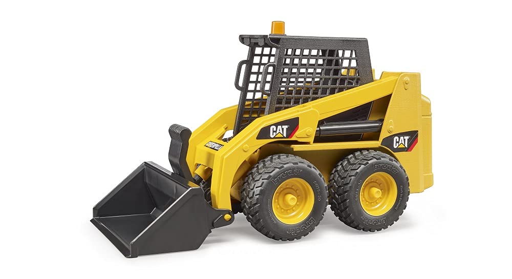 Bruder 09047 Caterpillar Skid Steer Loader with Accessories – Realistic Toy Construction Vehicle
