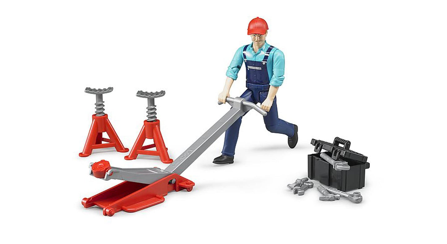 Bruder 62100 Bworld Light-Skin Man with Repair Shop Accessories | Farm Figure for Role Play