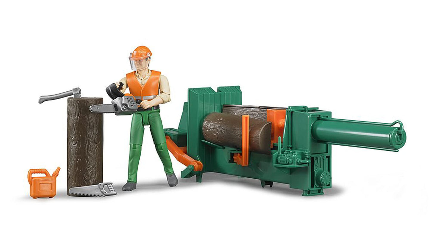 Bruder bworld Logging Set with Man — Realistic Forest Play with Moveable Figure and Accessories