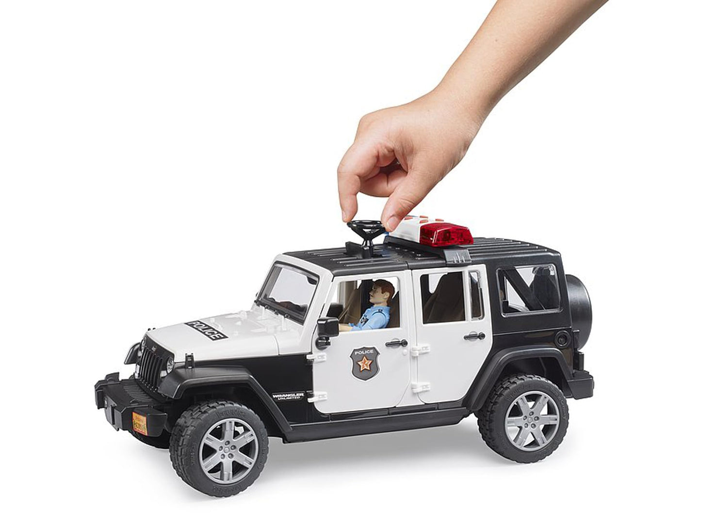 Bruder 02526 Jeep Rubicon Police Car with Light-Skin Policeman – bworld Police Vehicle