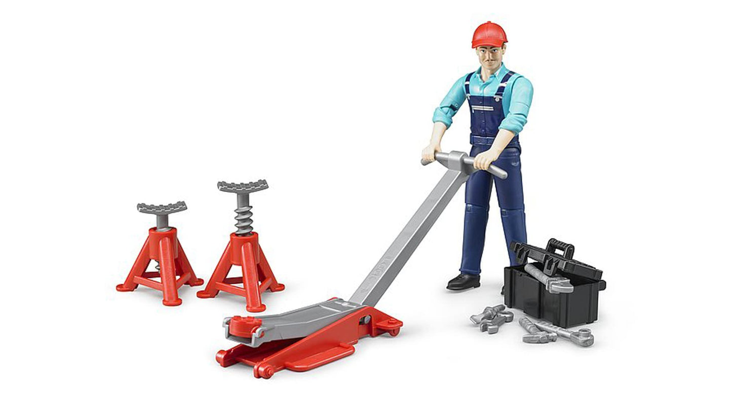 Bruder 62100 Bworld Light-Skin Man with Repair Shop Accessories | Farm Figure for Role Play