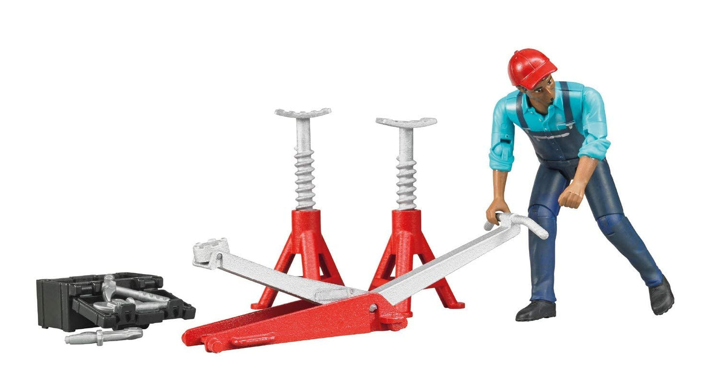 Bruder 62100 Bworld Light-Skin Man with Repair Shop Accessories | Farm Figure for Role Play