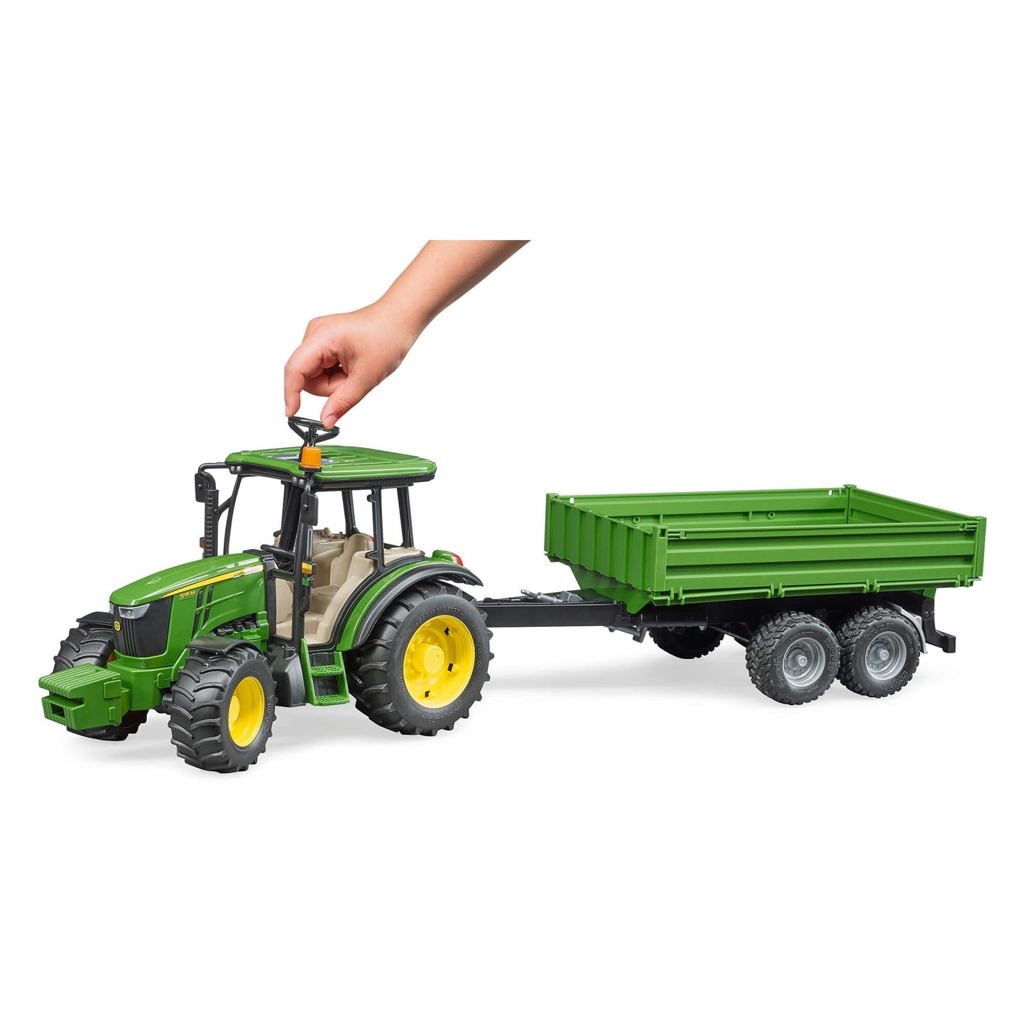BRUDER John Deere 5115M with Trailer – 1:16 Scale, Realistic Steering & Tilt Bed