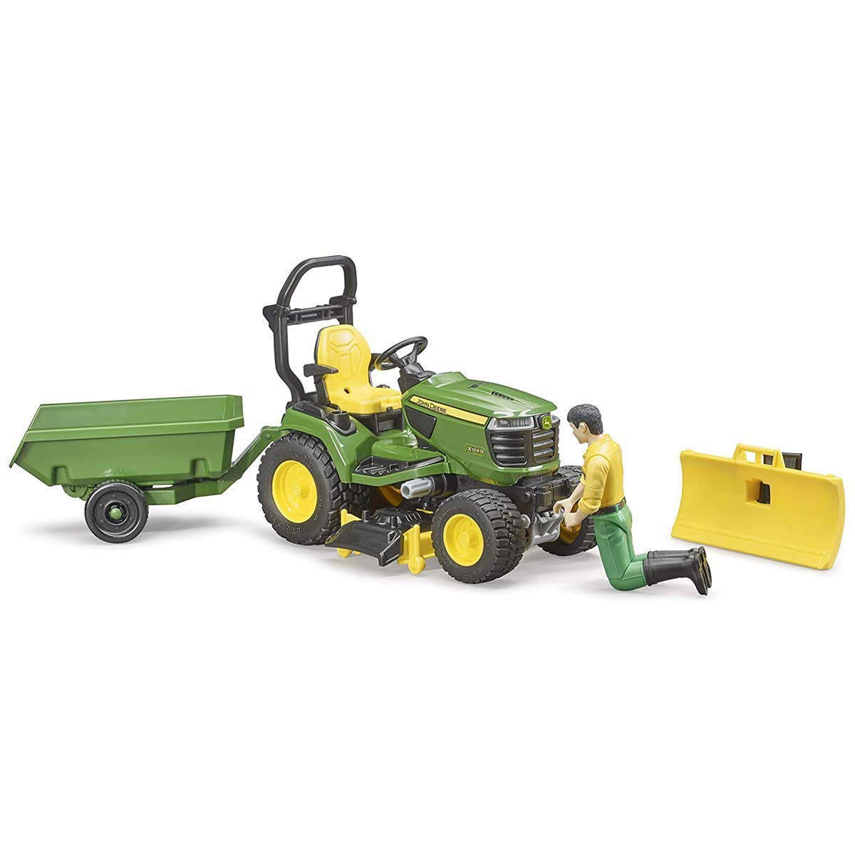 Bruder 09824 bworld John Deere Lawn Tractor with Trailer and Gardener