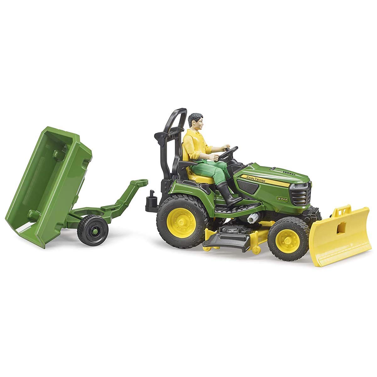 Bruder 09824 bworld John Deere Lawn Tractor with Trailer and Gardener