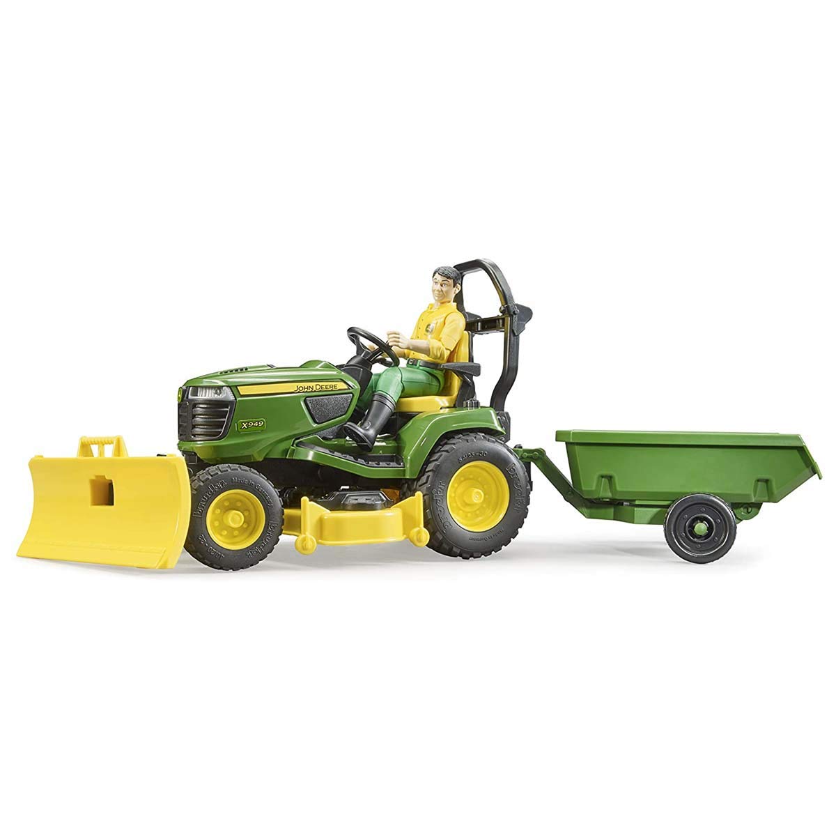 Bruder 09824 bworld John Deere Lawn Tractor with Trailer and Gardener