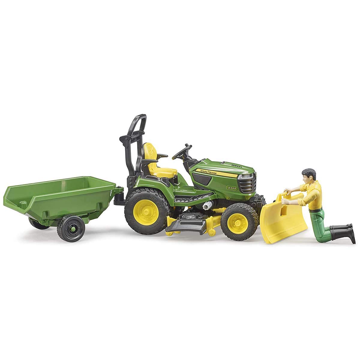 Bruder 09824 bworld John Deere Lawn Tractor with Trailer and Gardener