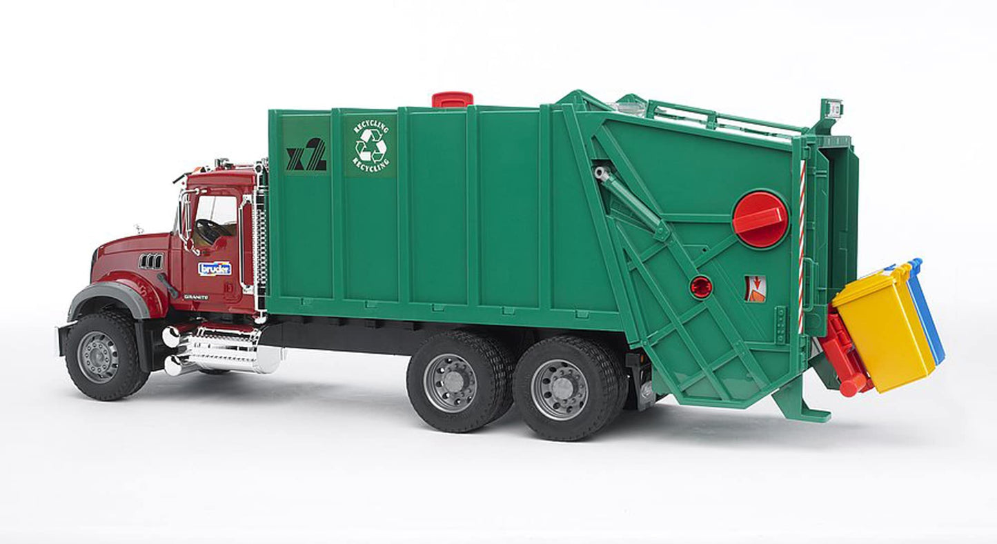 Bruder MACK Granite Garbage Truck (Ruby Red-Green) – Realistic Die-Cast Model