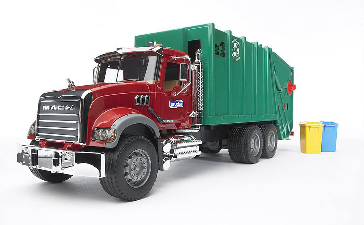 Bruder MACK Granite Garbage Truck (Ruby Red-Green) – Realistic Die-Cast Model