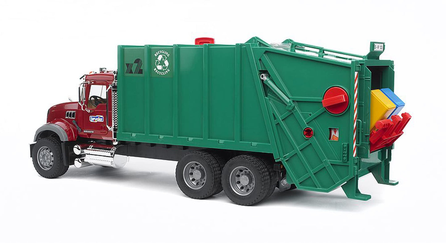Bruder MACK Granite Garbage Truck (Ruby Red-Green) – Realistic Die-Cast Model