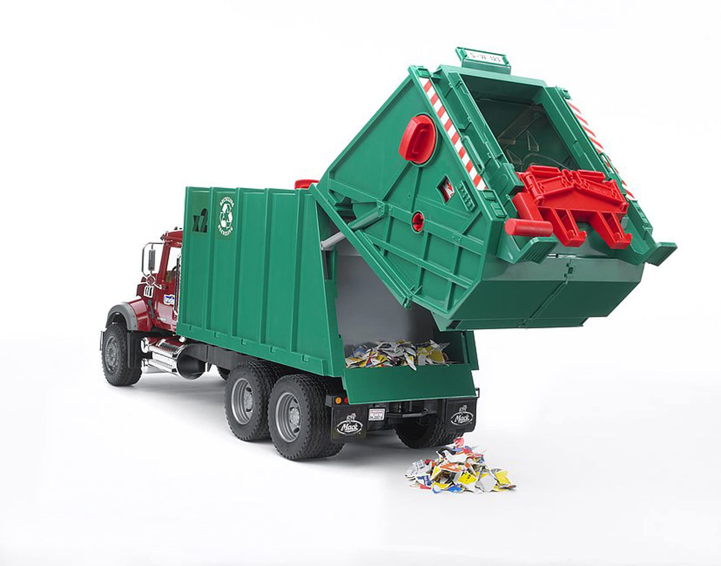 Bruder MACK Granite Garbage Truck (Ruby Red-Green) – Realistic Die-Cast Model