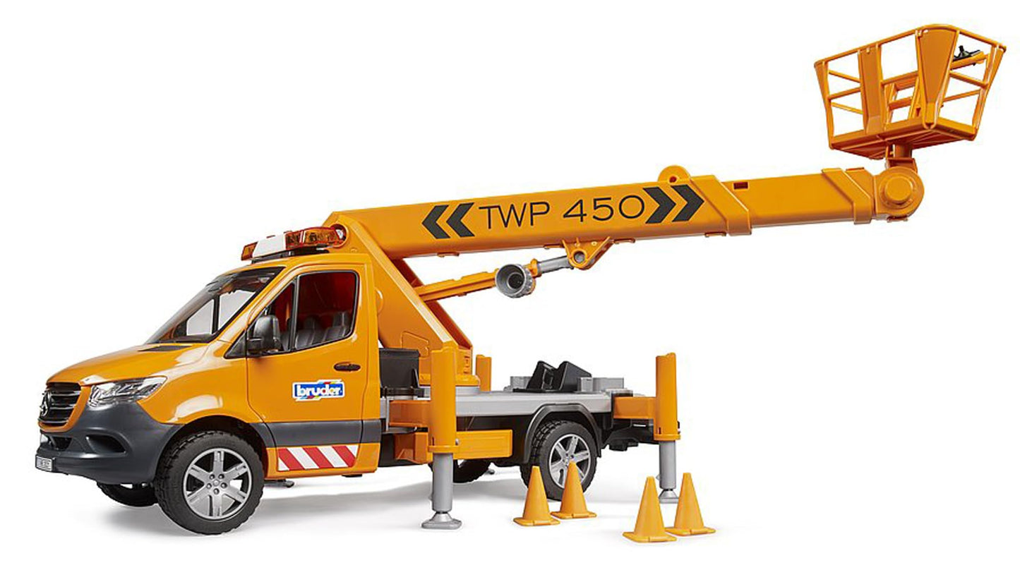 Bruder 02679 MB Sprinter Service Truck with Crane & Man Basket | Light & Sound Module