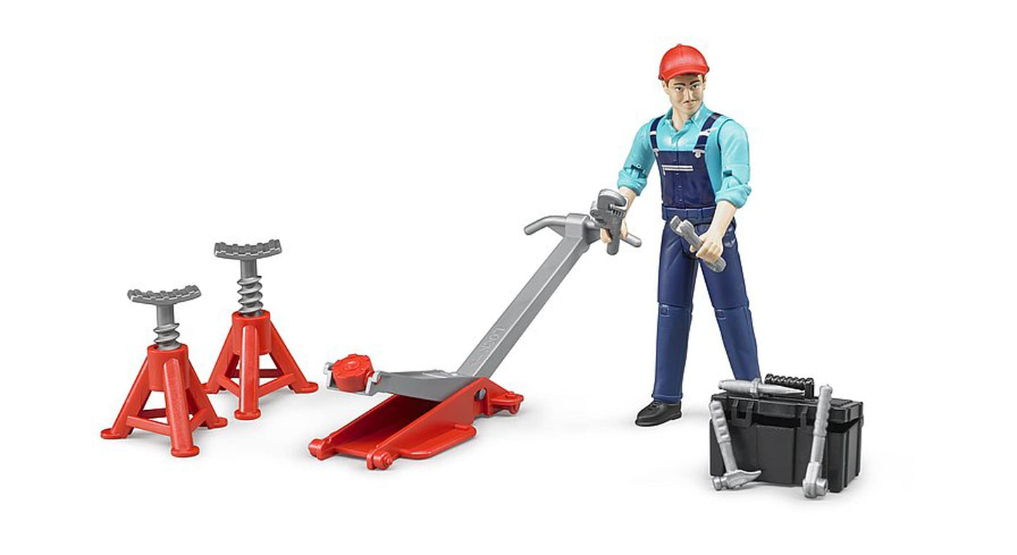 Bruder 62100 Bworld Light-Skin Man with Repair Shop Accessories | Farm Figure for Role Play