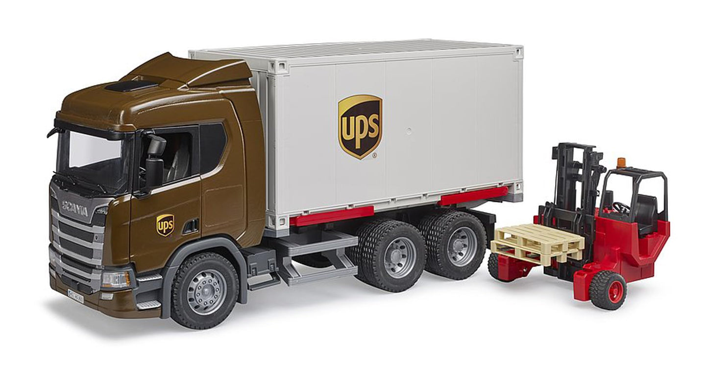 Bruder Scania Super 560R UPS Logistics Truck with Forklift — 1:16 Scale