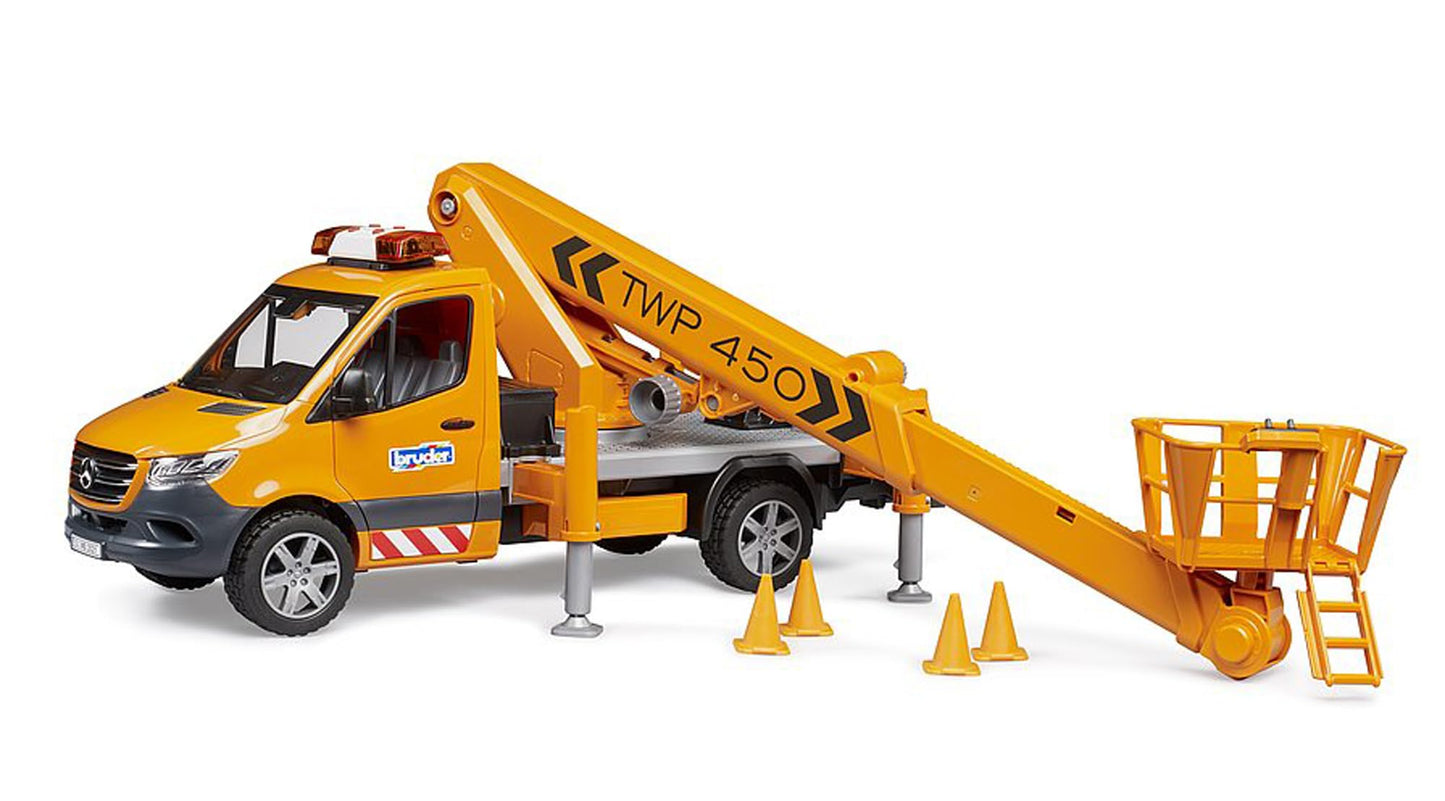 Bruder 02679 MB Sprinter Service Truck with Crane & Man Basket | Light & Sound Module